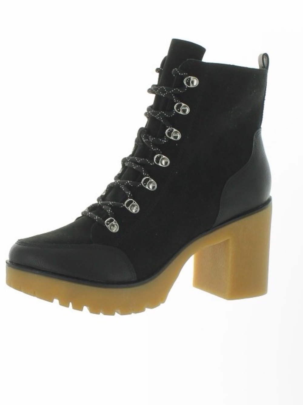 Black Lace-Up Suede Ankle Boots with Tan Heel